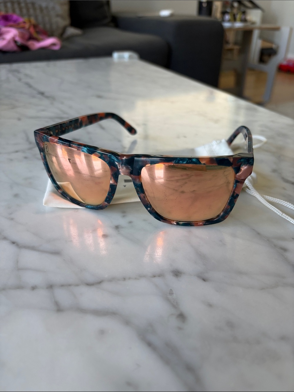 Blenders Mirrored Rose Lens Sunglasses with Blue-Pink Marble Frame